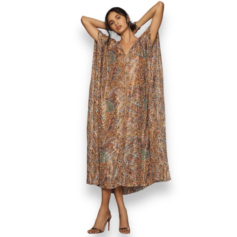 Mille Resort & Travel Jones Caftan Kaftan Mumu Paisley Shimmer Sheer - Picture 8 of 10